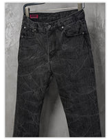 Distressed Washed Black Slub Straight Jeans
