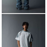 Two-Tone Washed Mesh Patchwork Tee