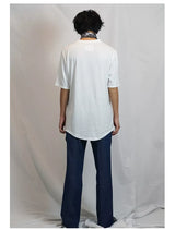 Unisex White Printed Modal V-Neck Tees