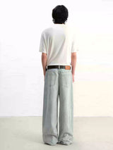 Light Blue Slub Straight Denim Jeans