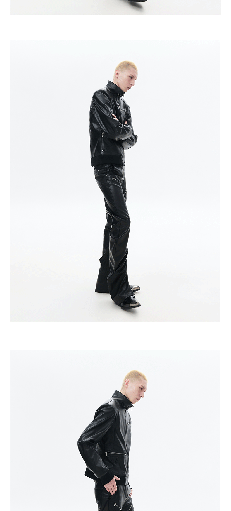 Black Slim Fit Zip-Collar Leather Jacket