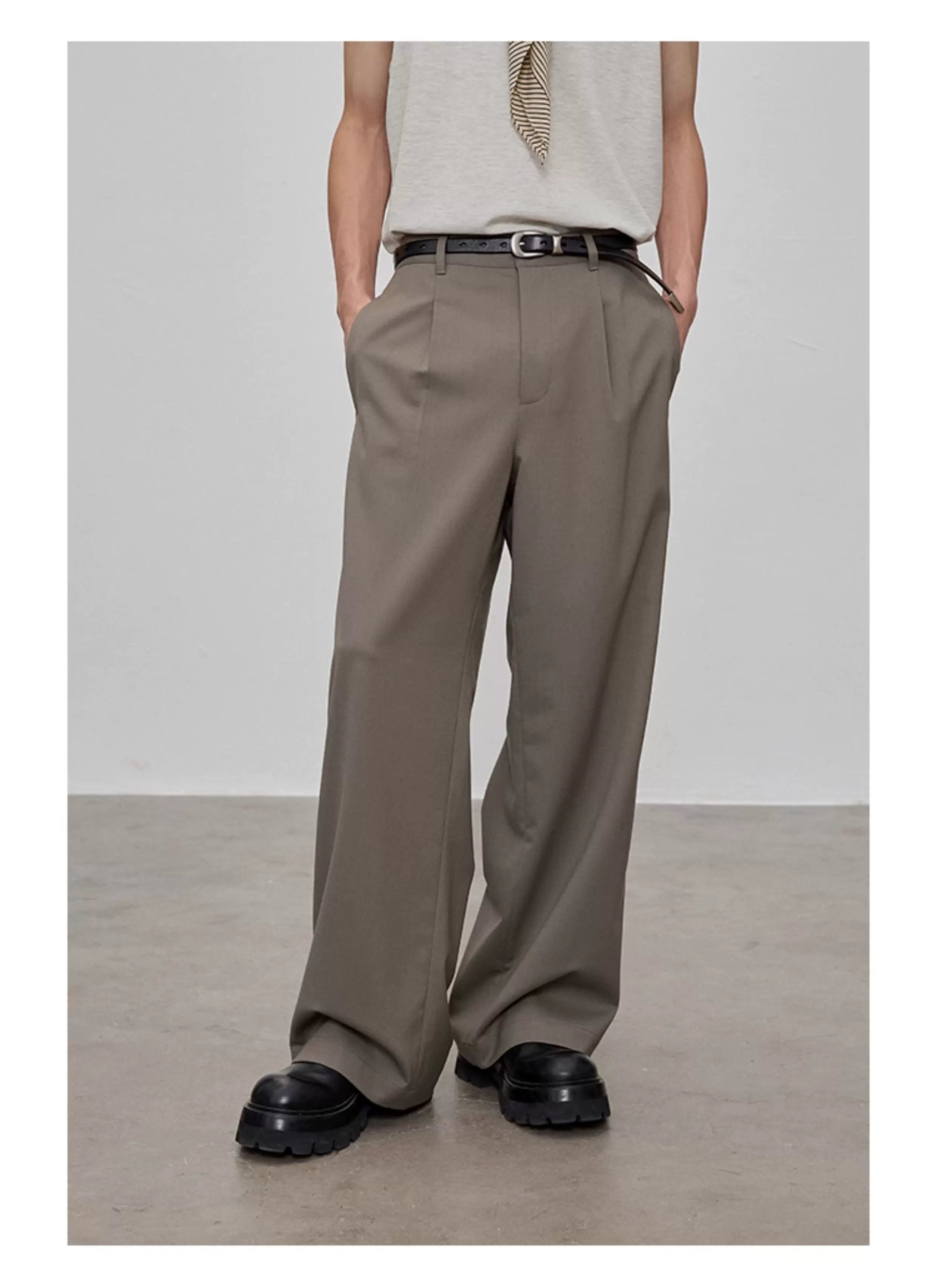 Adjustable Waist Wool Blend Dress Pants