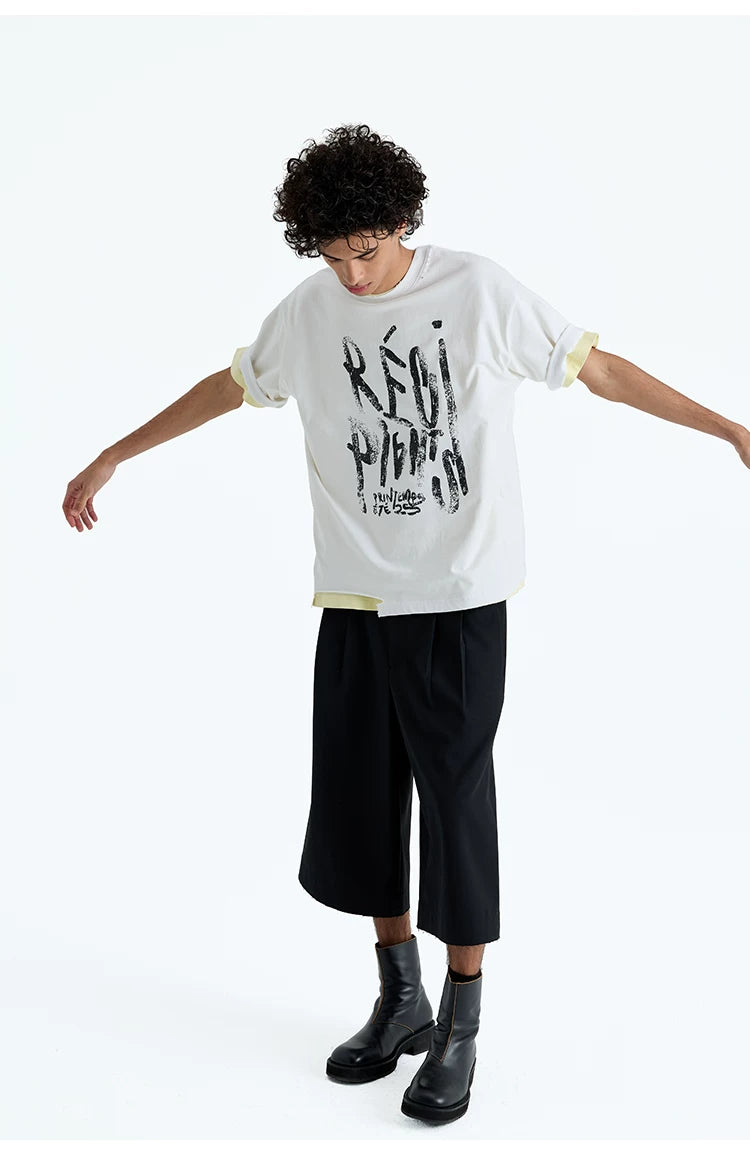230g Cotton Distressed Letter Print Tee
