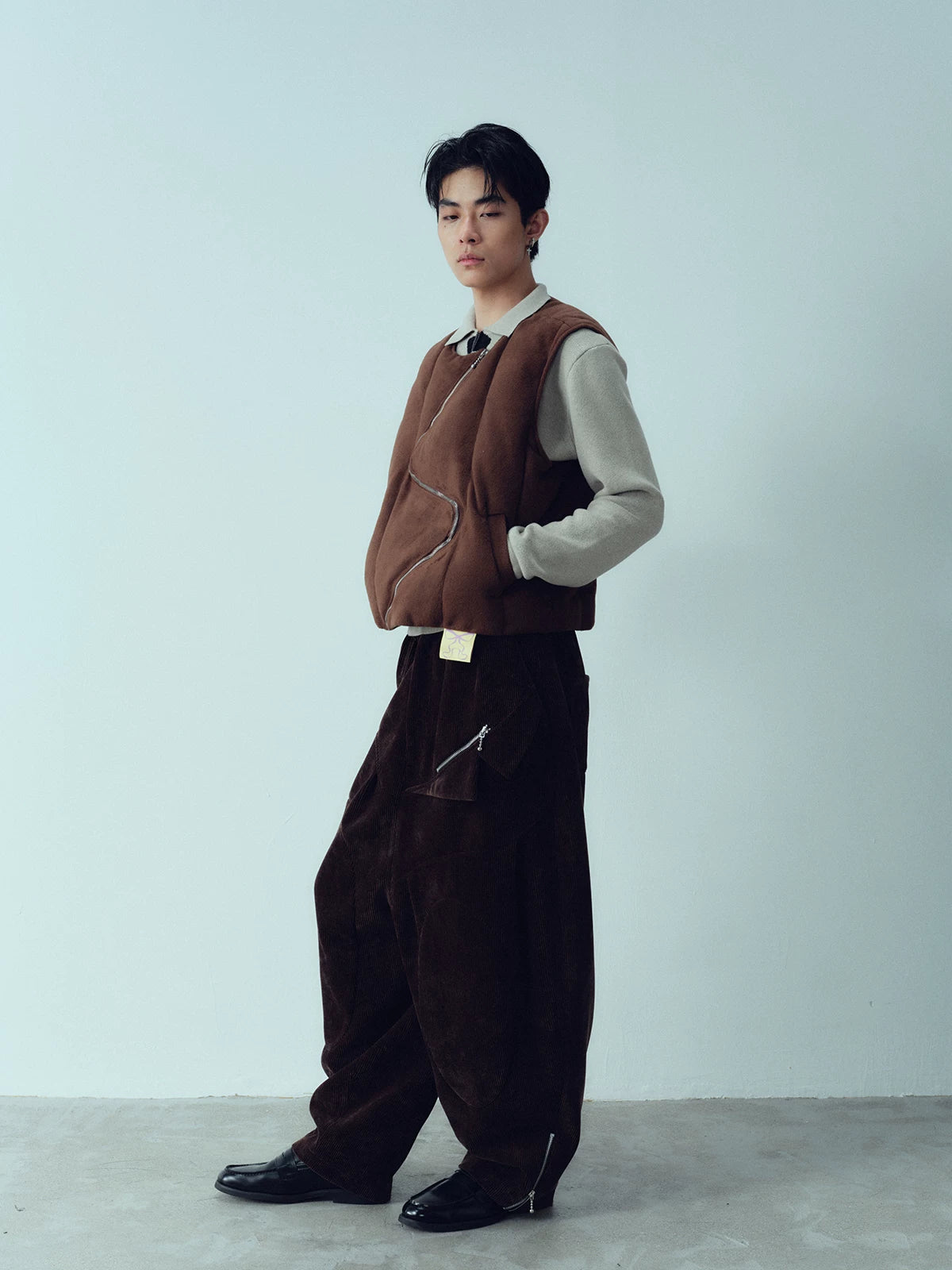 Retro Suede Bow Zipper Padded Vest