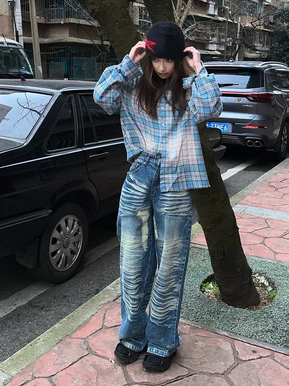Vintage Wash Plaid Long Sleeve Shirt