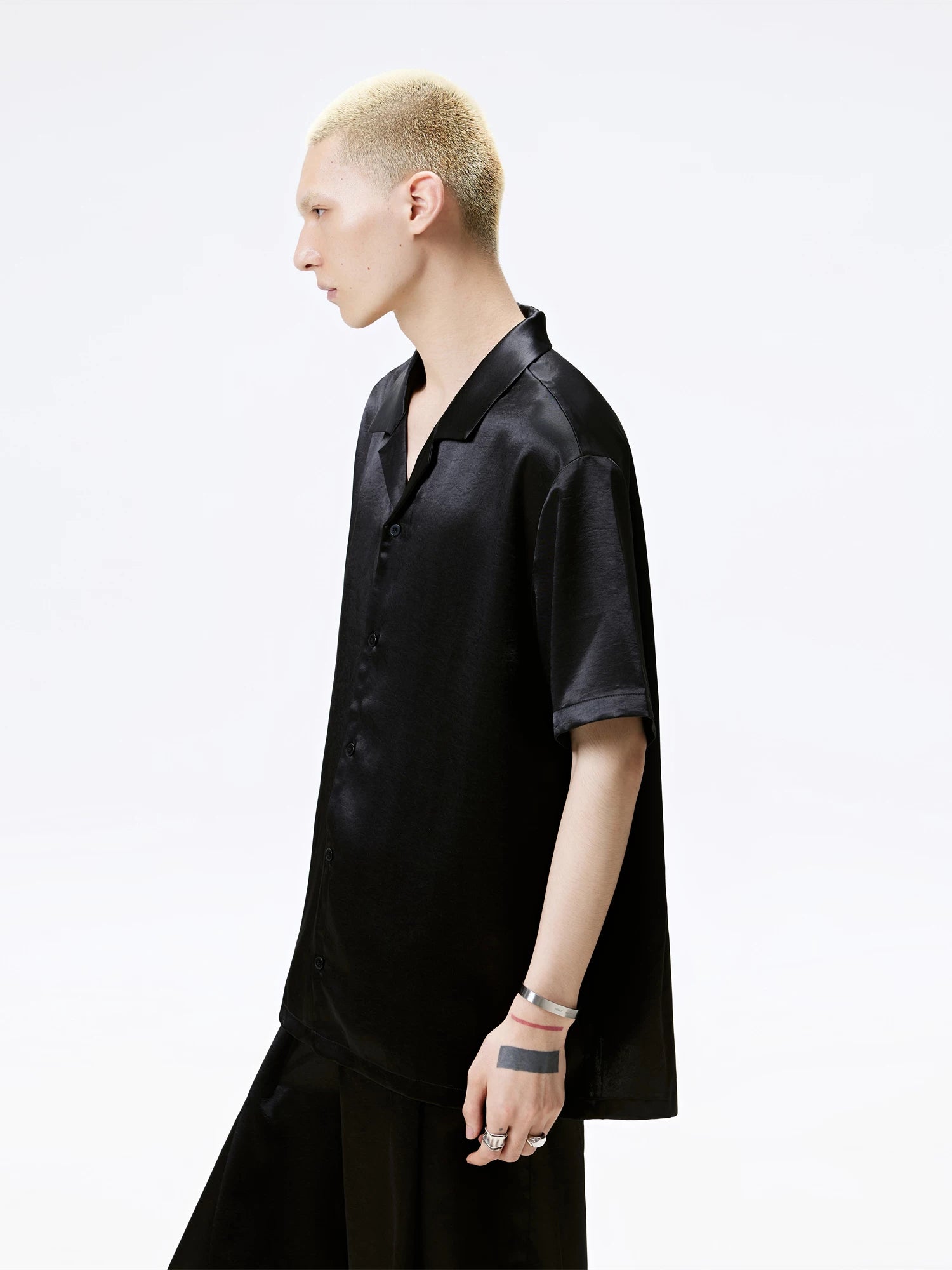Cuban Collar Short Sleeve Satin Shirt