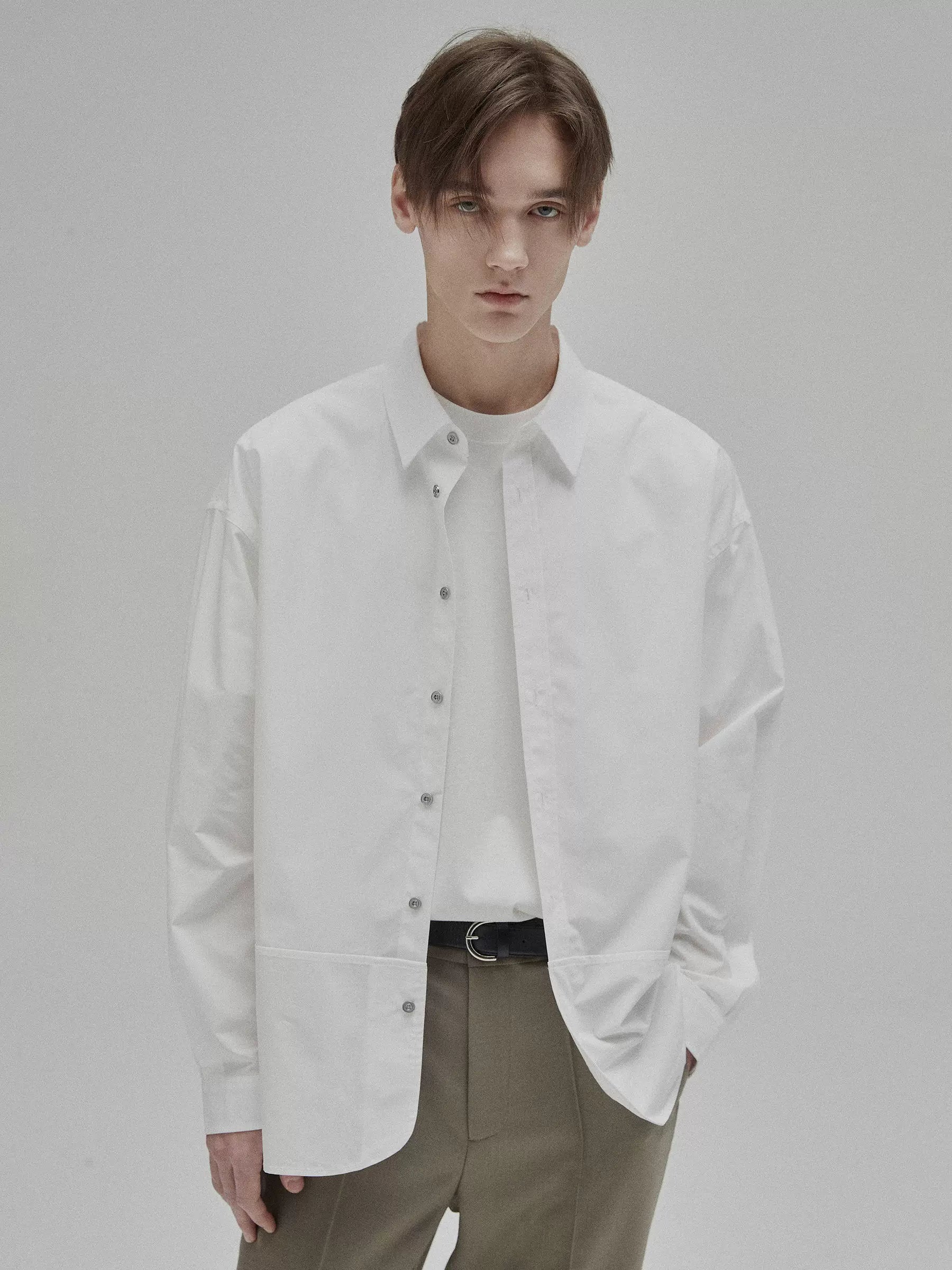 Basic Satin Slub Curved Hem Shirt