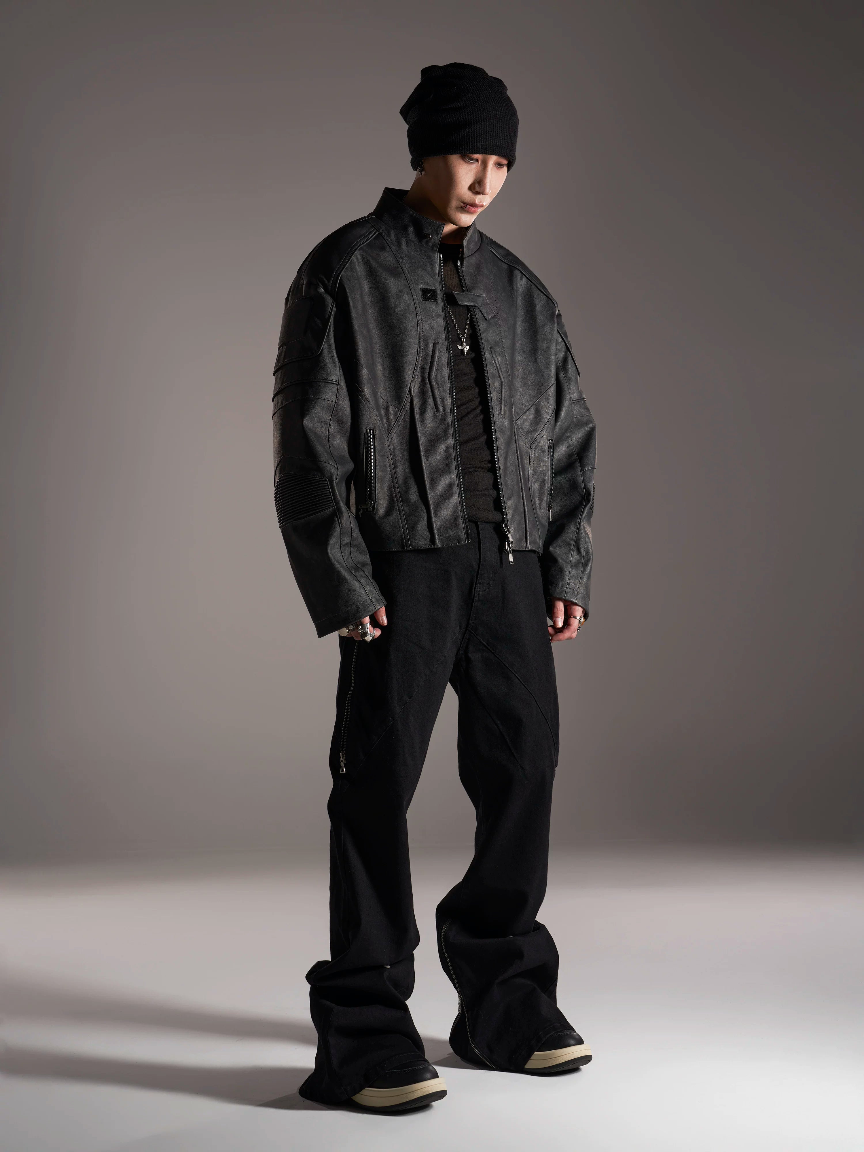 Distressed Deconstructed Biker Leather Jacket