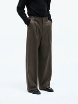 Merino Wool Casual Pleated Straight Pants