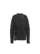 Faded Distressed Patched Knit Sweater