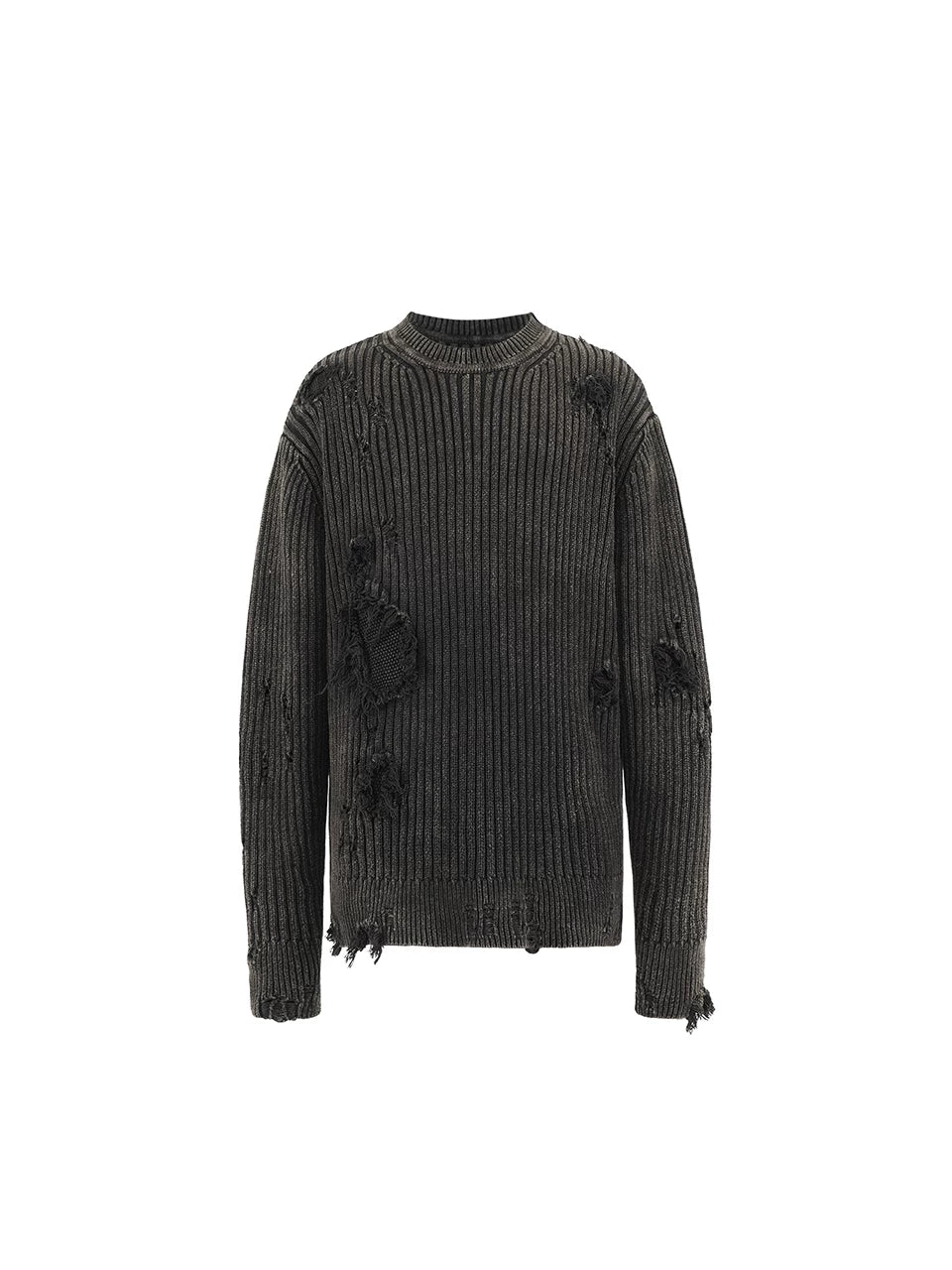 Faded Distressed Patched Knit Sweater