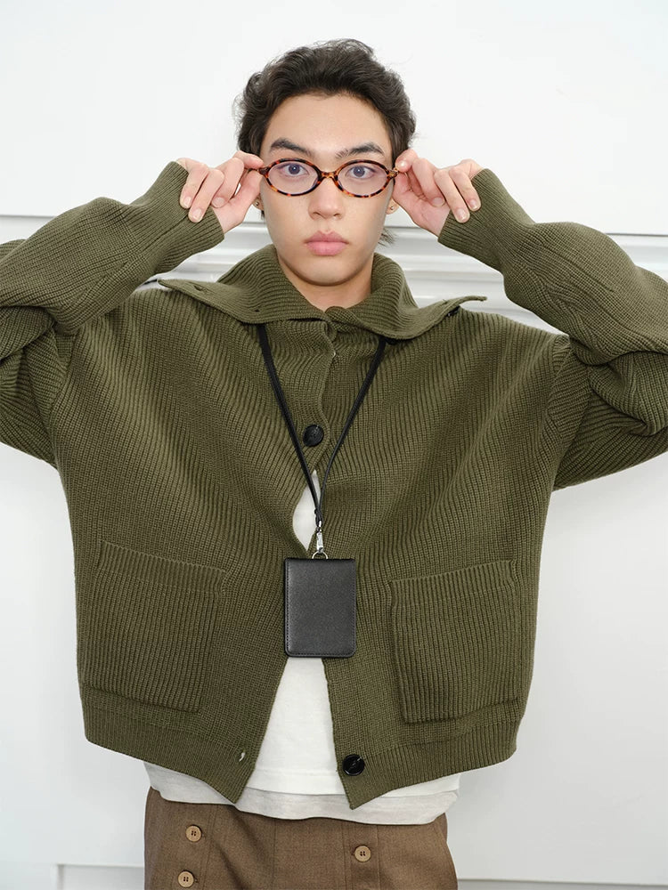 Men's High Neck Wool Cardigan
