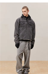 Men's Washed Frayed Collared Denim Jacket