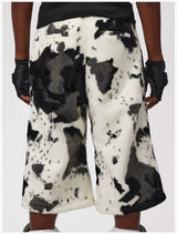 Cropped Cow Print Faux Fur Shorts