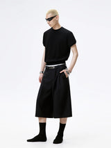 Metal Studded Pleated Wide Leg Shorts
