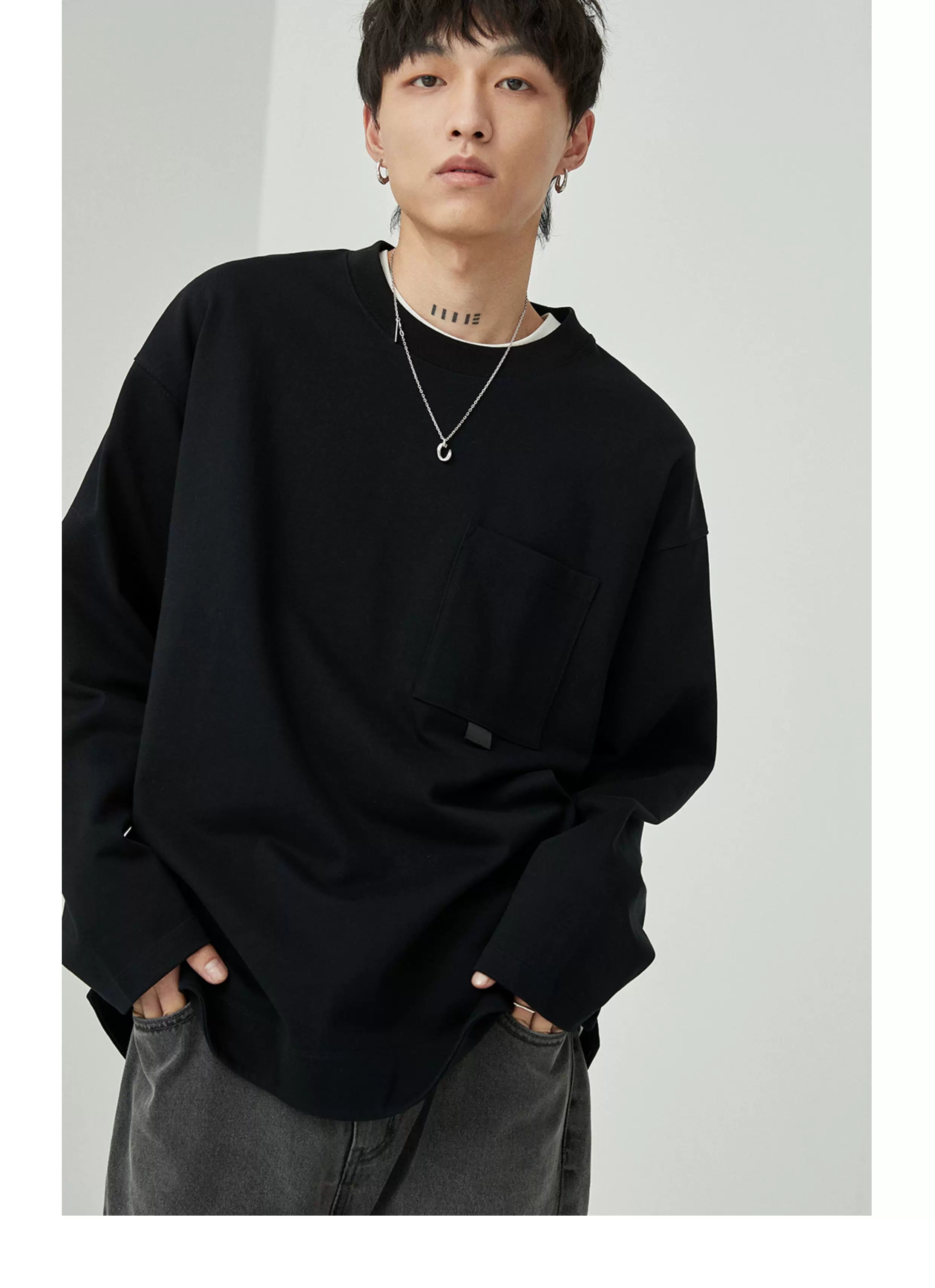 Ribbon Pocket Long Sleeve Tee