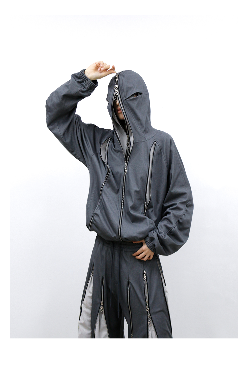 Multiple Zippers Double-sided Spliced Sweatshirt