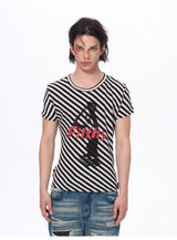 Letter Print Striped Short Sleeve Tees