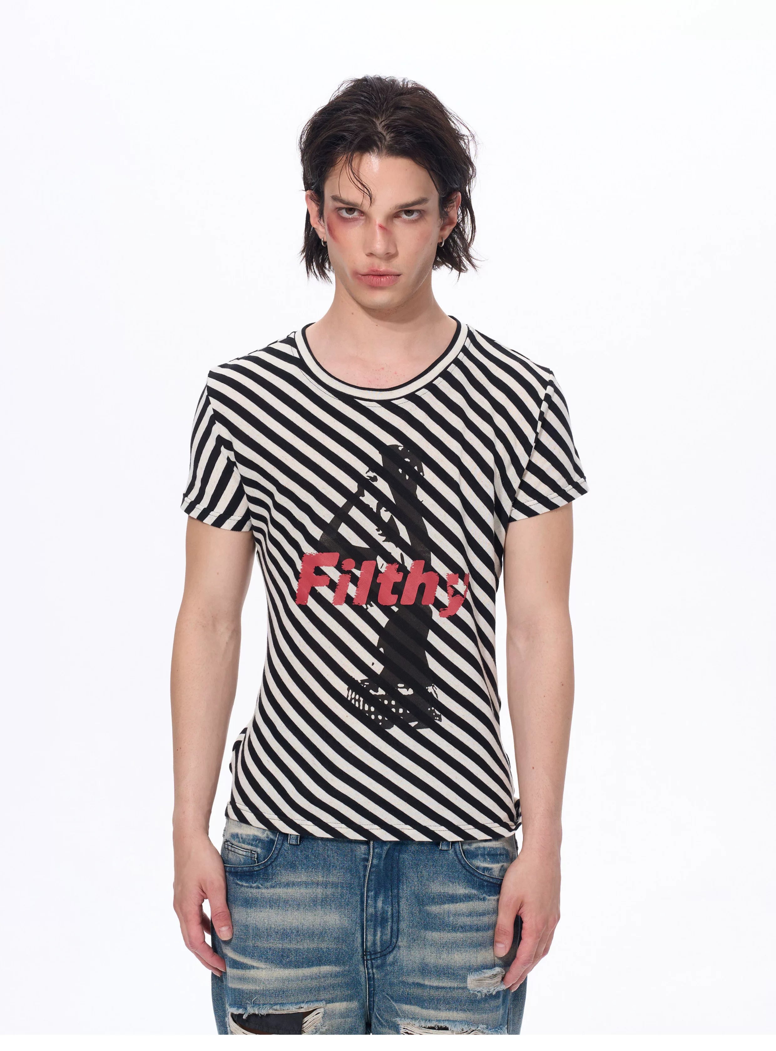 Letter Print Striped Short Sleeve Tees