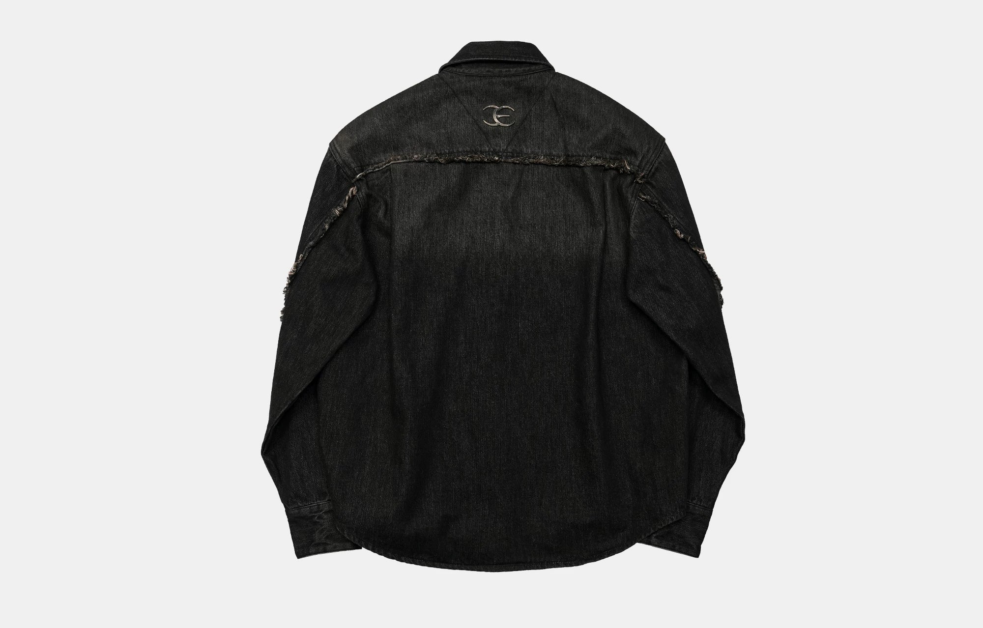 Washed Distressed Patchwork Denim Shirt Jacket