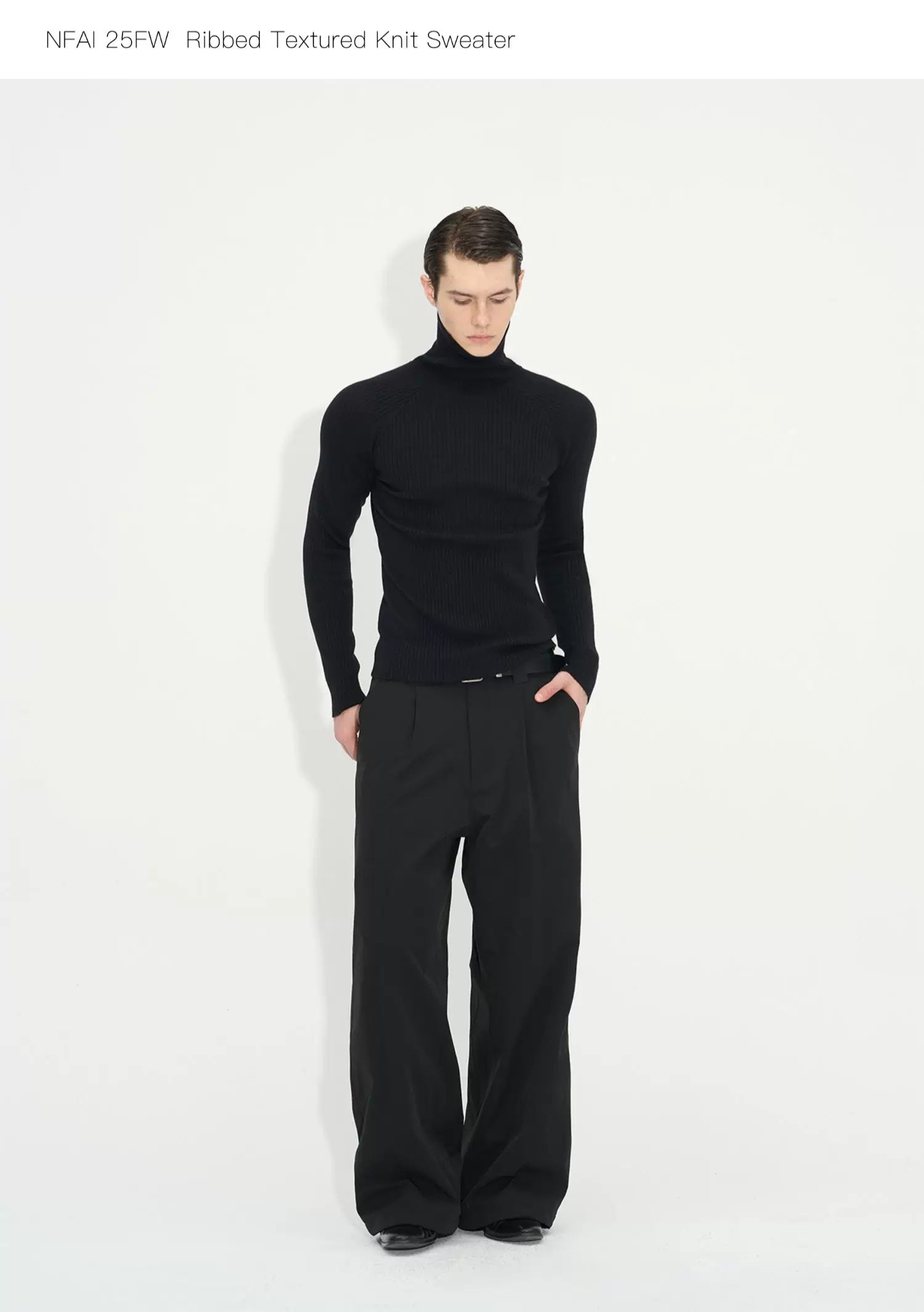 Long Sleeve Turtleneck Ribbed Knit Top