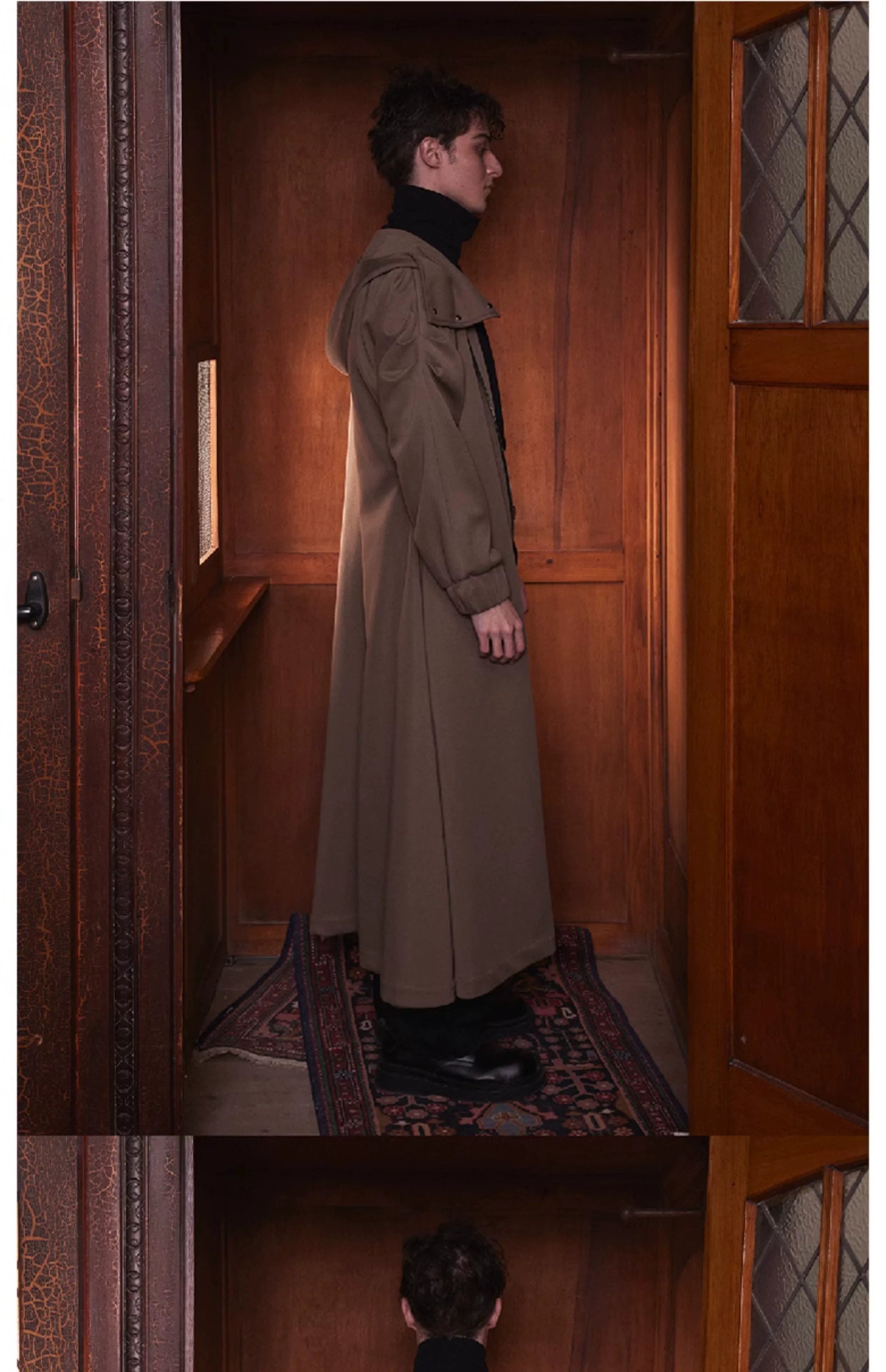 Unisex Hooded Ruched-Waist Cape Coat
