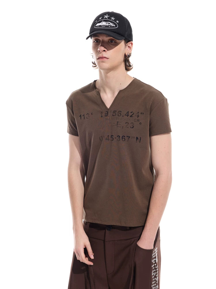 Distressed Print Slim Fit V-Neck Tee