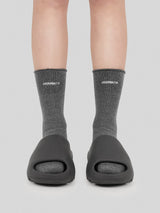 Grey Washed Frayed Embroidered Logo Socks