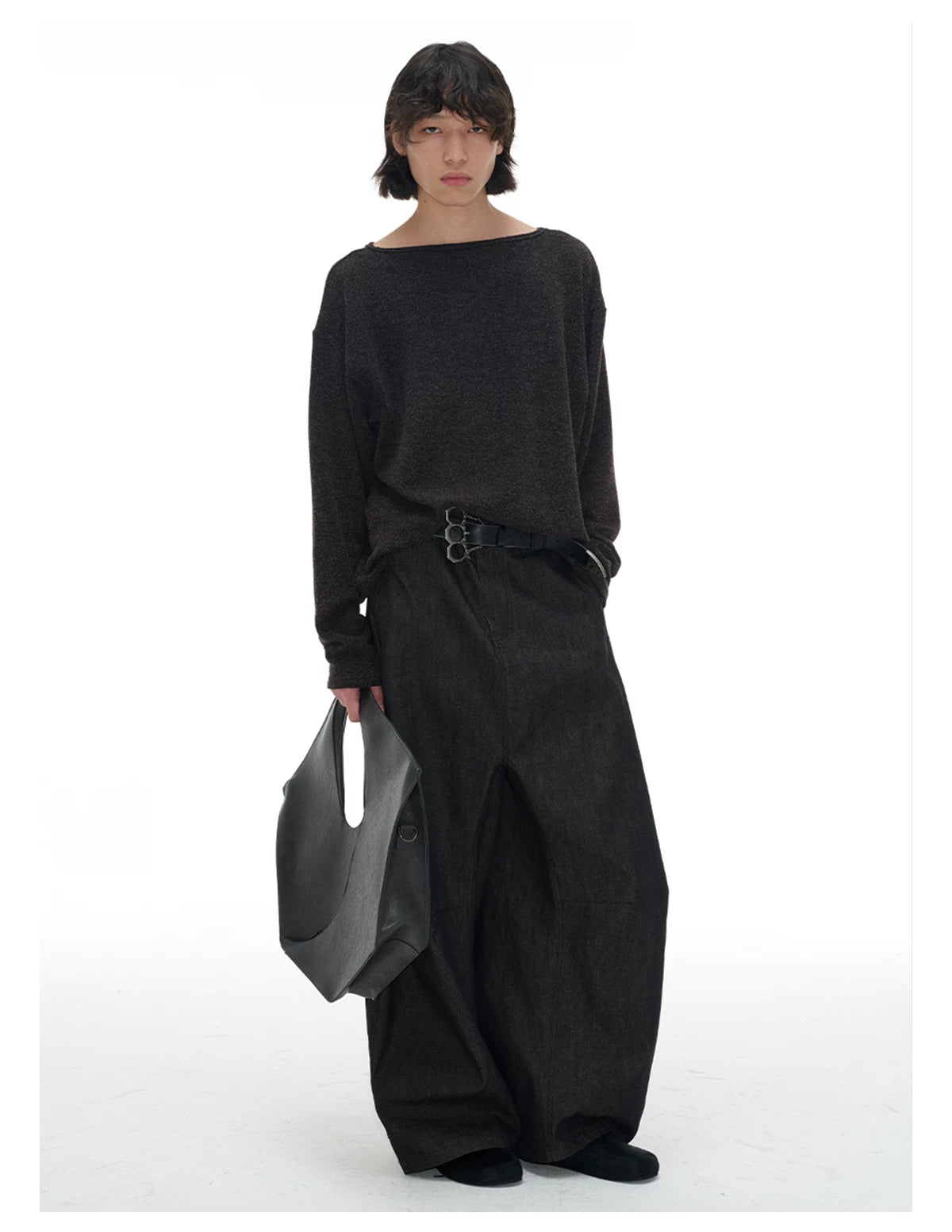 Ribbed Boat Neck Long Sleeve Tops