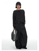 Ribbed Boat Neck Long Sleeve Tops