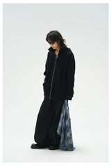Washed Distressed Detachable Plaid Jeans