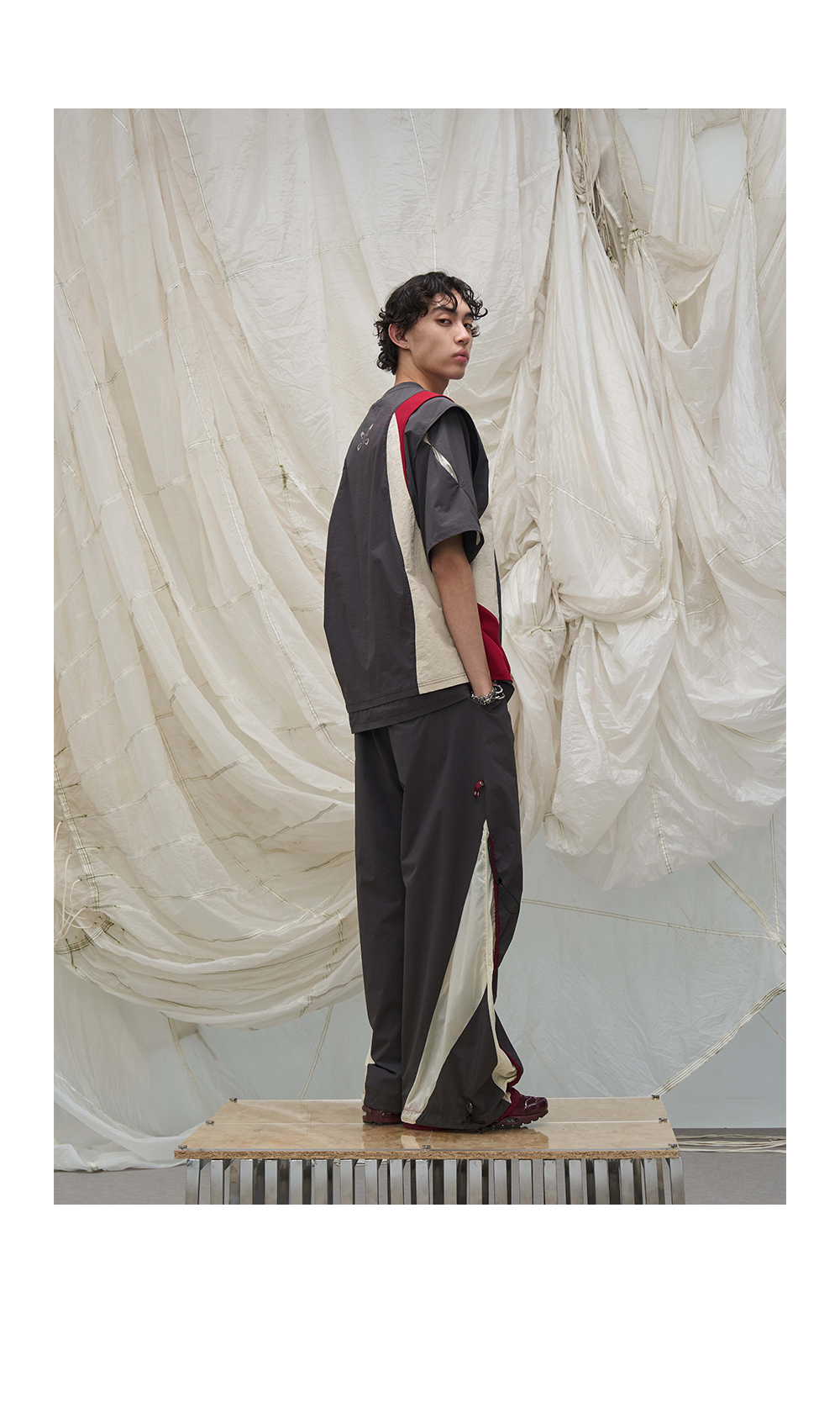 Contrast Paneled Double Cuffed Nylon Pants