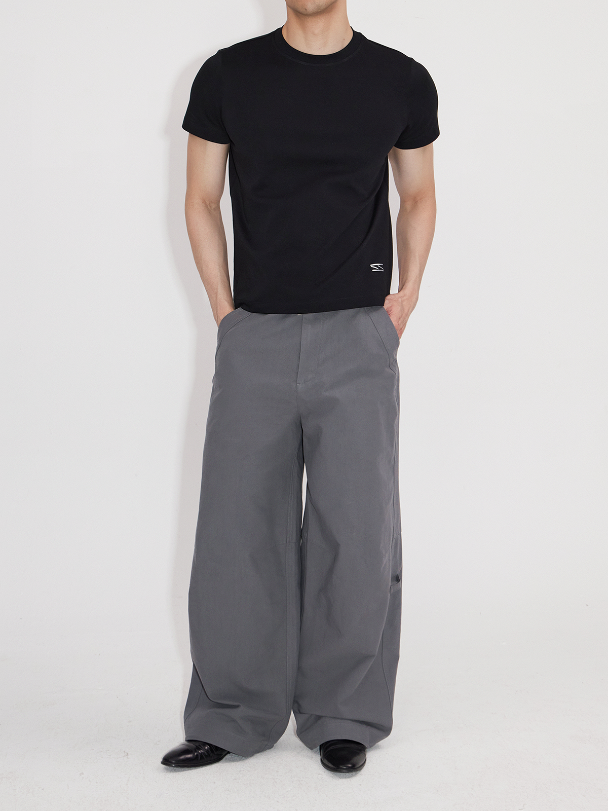 Black Gray Lightweight Washed Parachute Pants