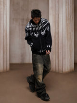 Printed Faux Fur Zip Hoodie Coat