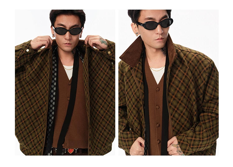 Patchwork Collar Plaid Coat