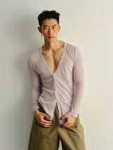 Frayed Slim Cutout Deep V-Neck Cardigan