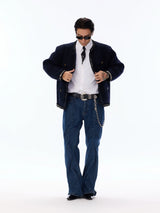 Wool Blend Navy Blue Tweed Coat
