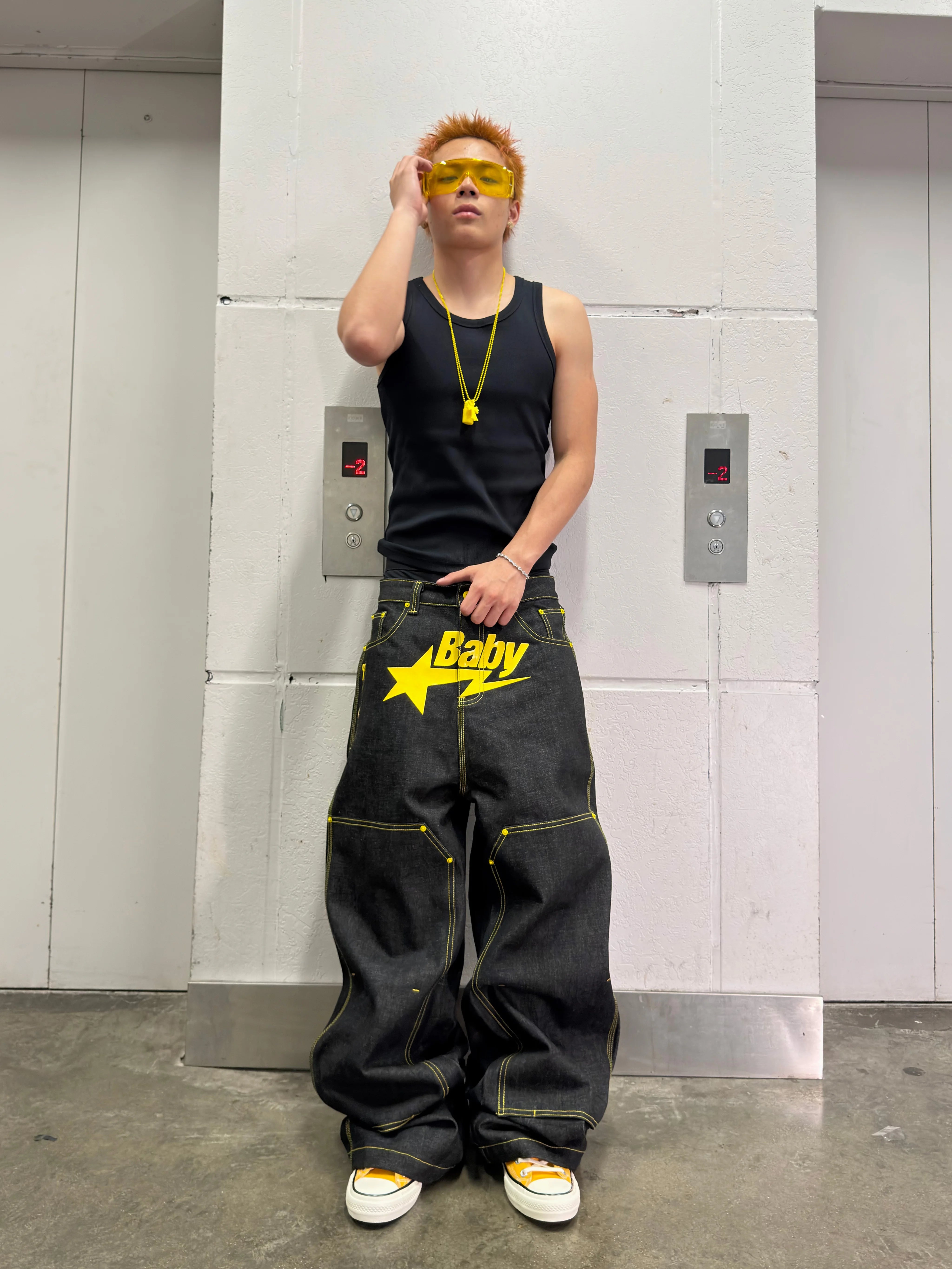 2000s Yellow BabySTA Bootleg Raw Jeans