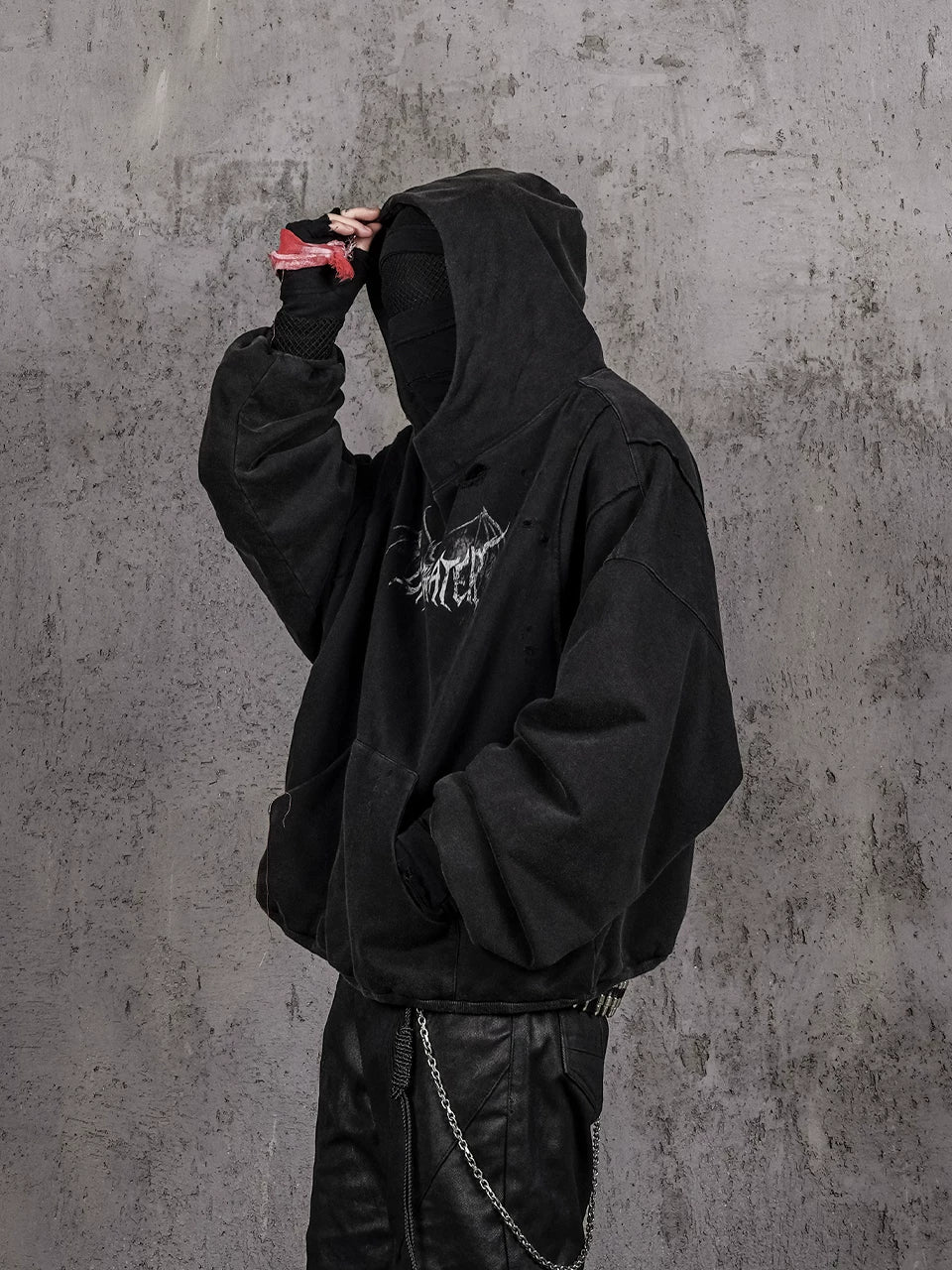 Distressed Printed Hellbound Wing Hoodie