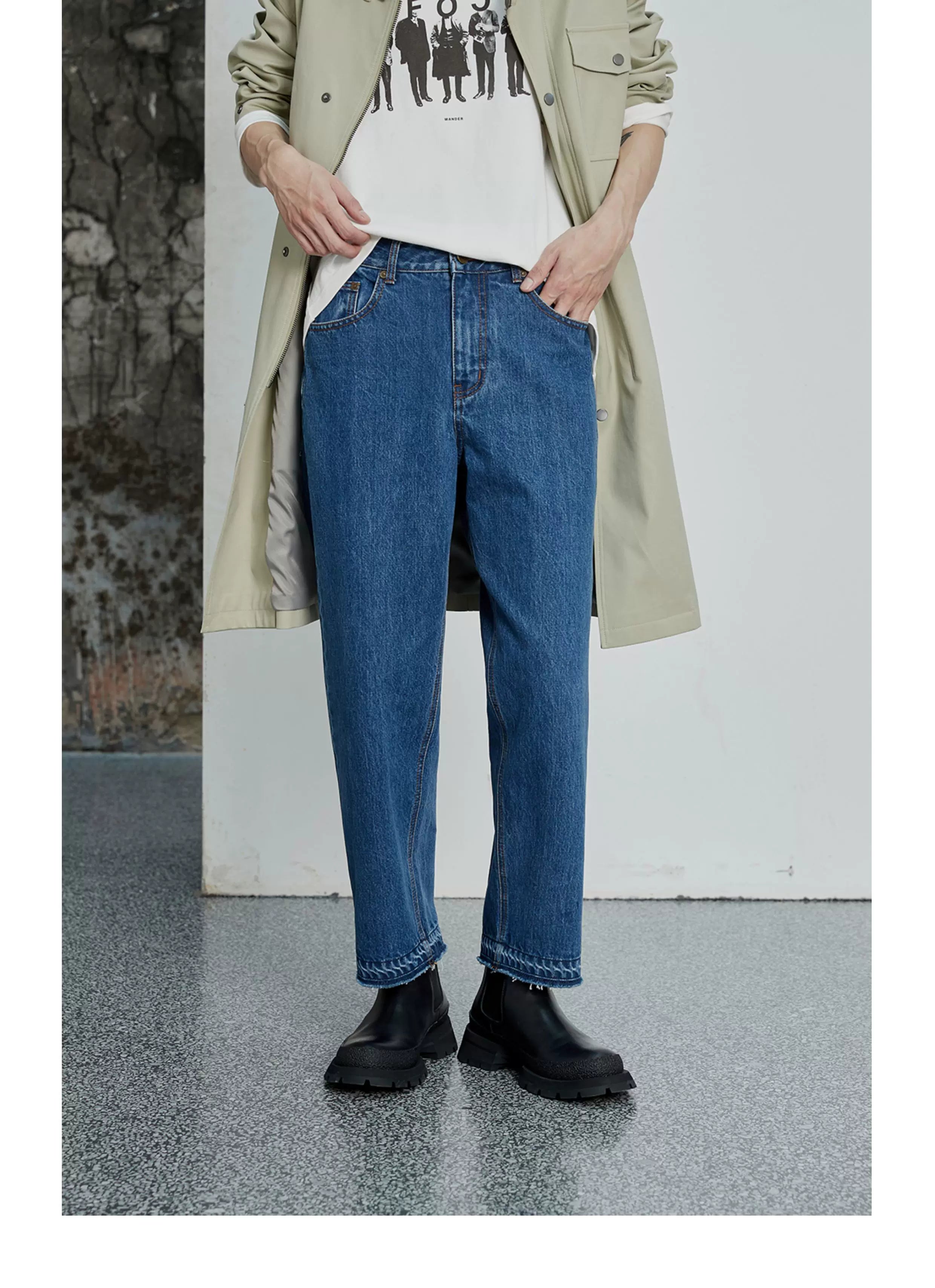 Vintage Washed Distressed Straight Cropped Jeans