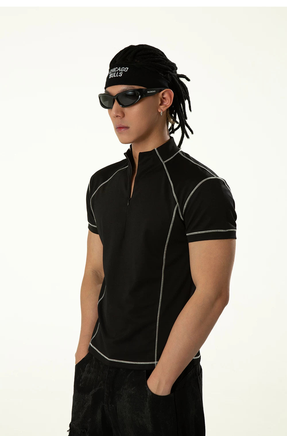 Black Short Sleeve Half-zip Men's Tee