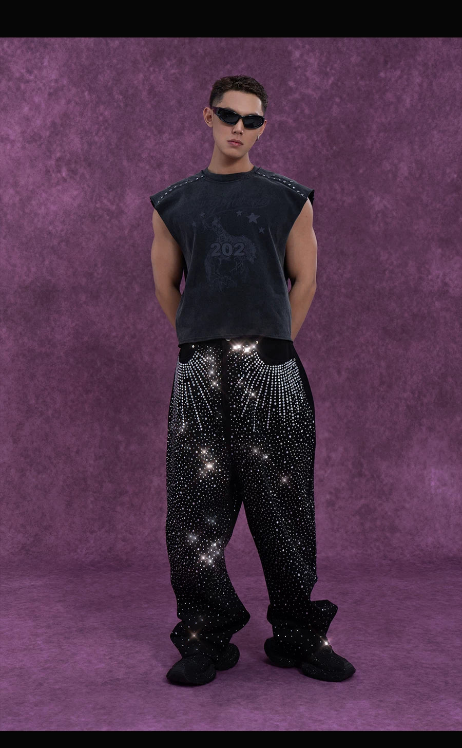 Men's Black Sparkly Wide Leg Jeans