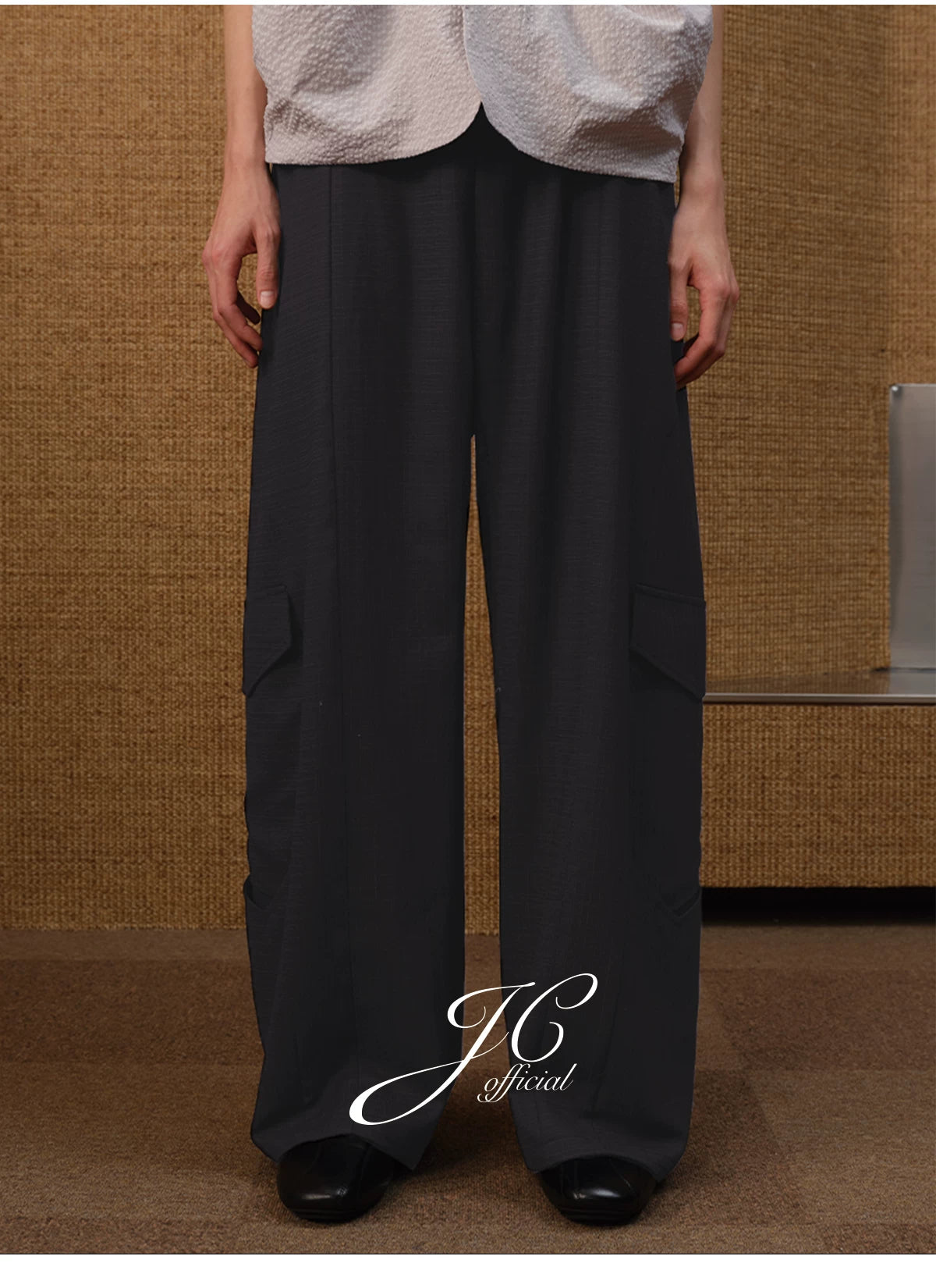Wool Plaid Drop Crotch Cargo Pants