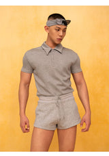 Camouflage Gray Embroidered Elastic Waist Shorts