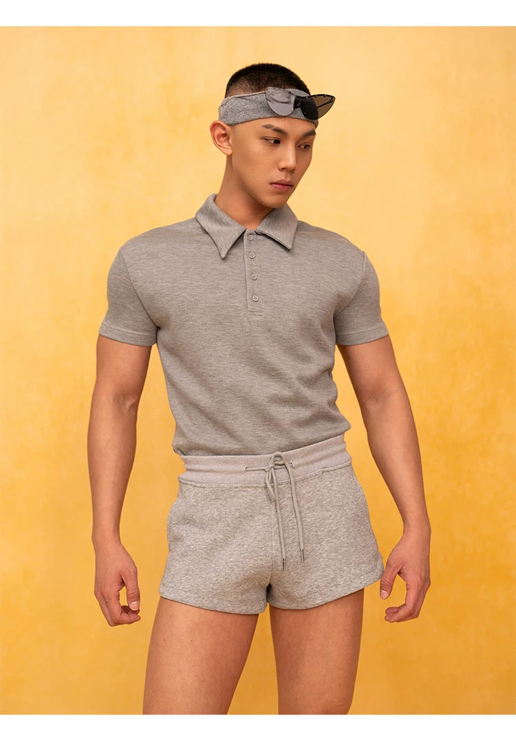 Camouflage Gray Embroidered Elastic Waist Shorts