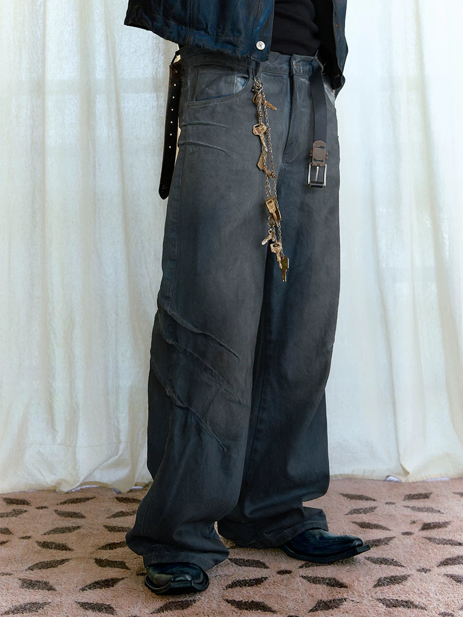 Scratched Washed Jeans With YKK Zipper