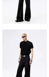 Black Straight Flared Casual Pants