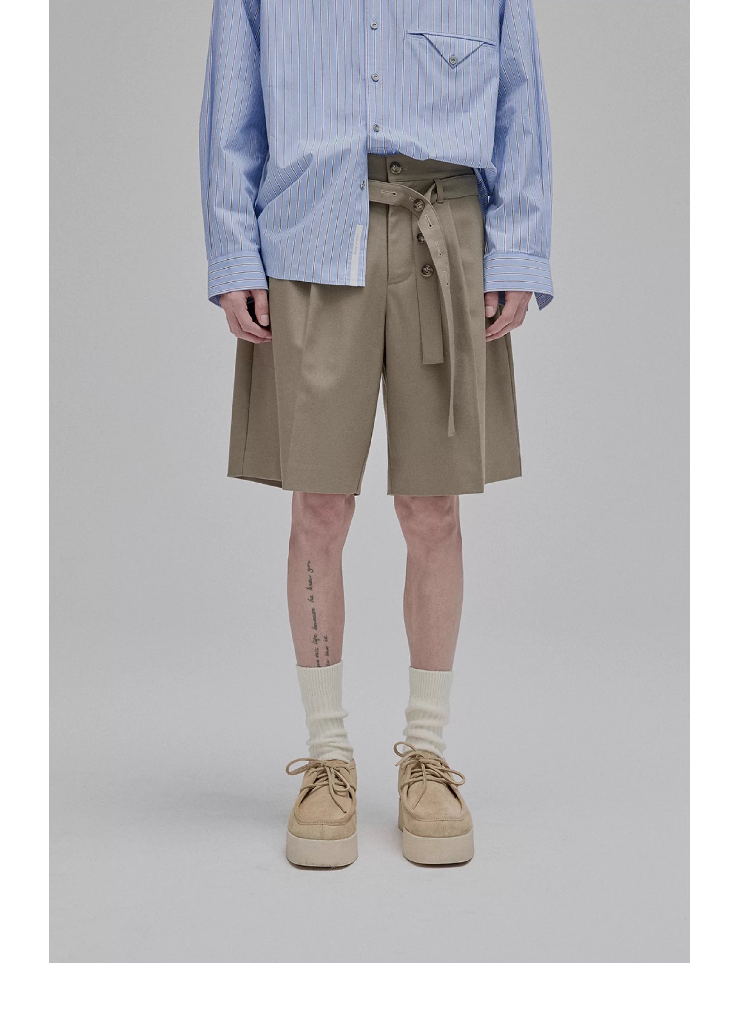 Draped Drawstring Wide Shorts