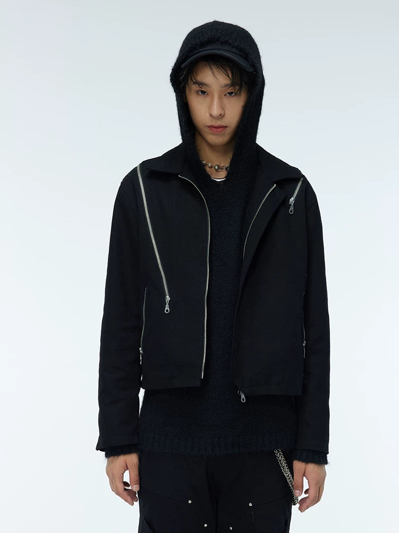 Unisex Two-Tone Irregular Short Multi-Zip Jackets