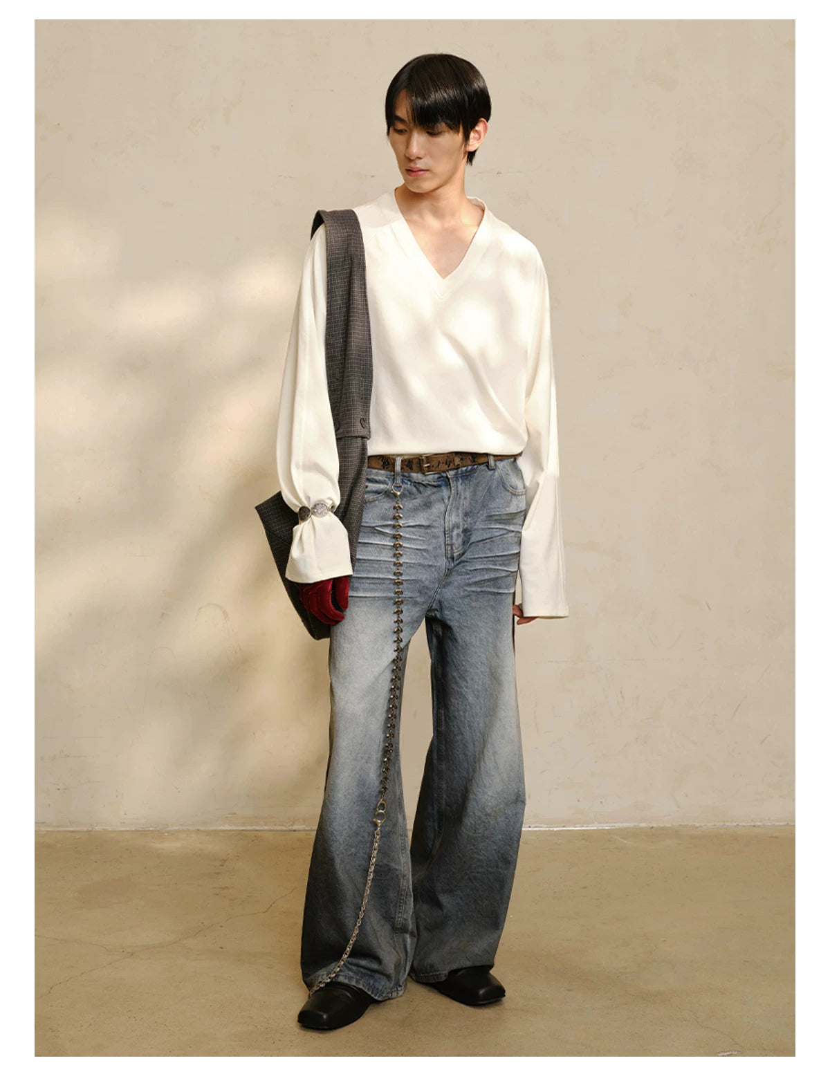 V-Neck Long Sleeve Merino Tencel Sweater